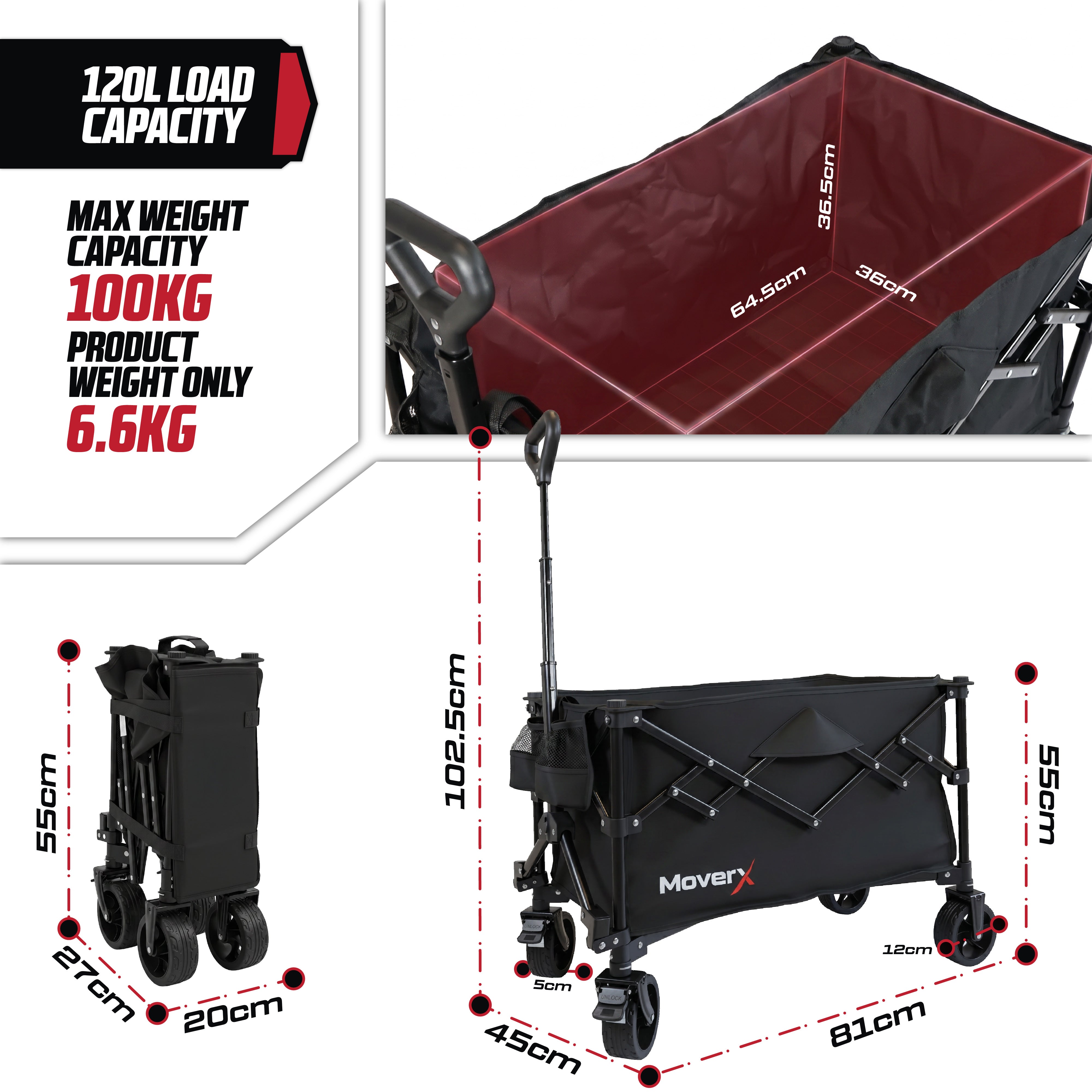 MoverX Folding Camping Trolley 120L