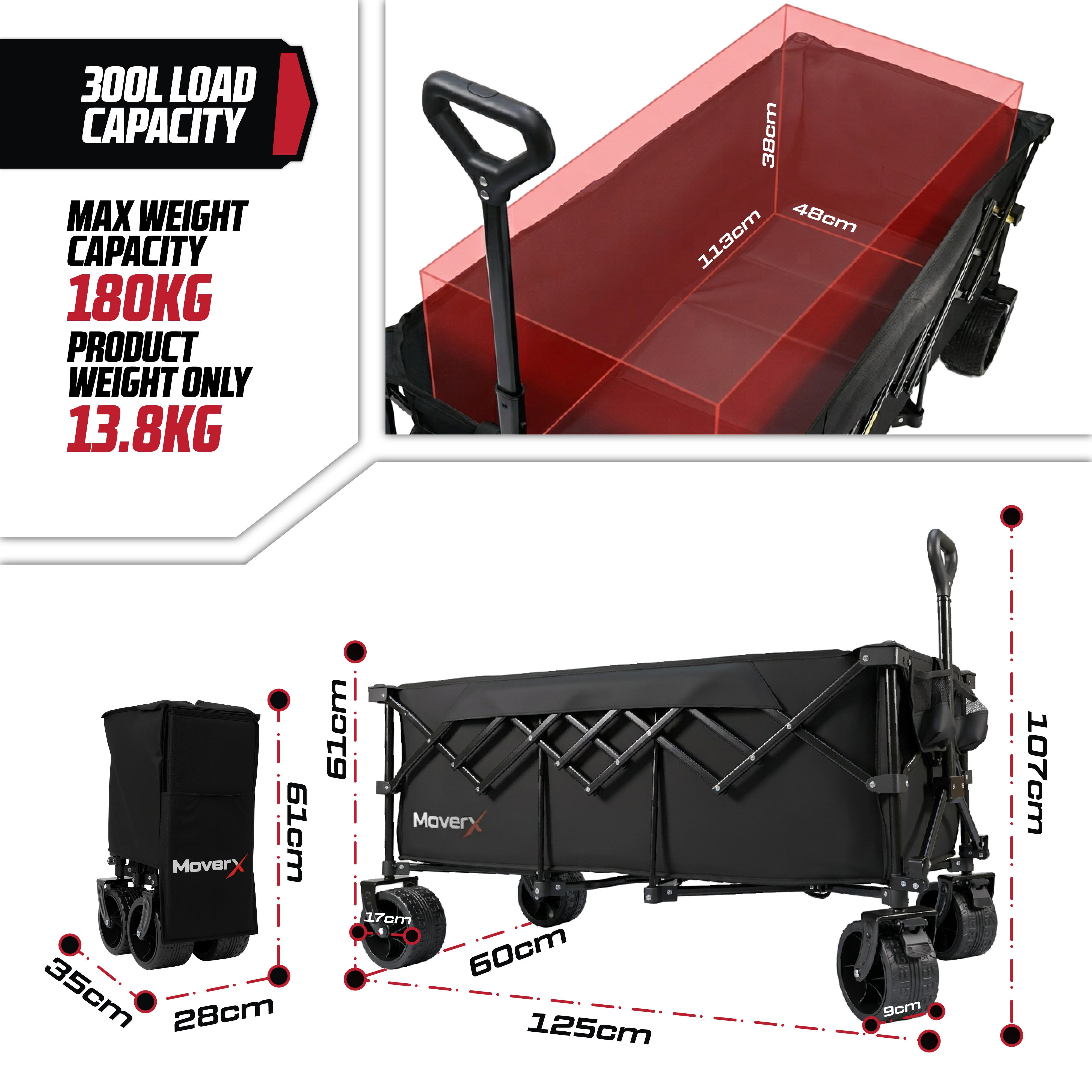 MoverX 300L/180kg Folding Camping Trolley