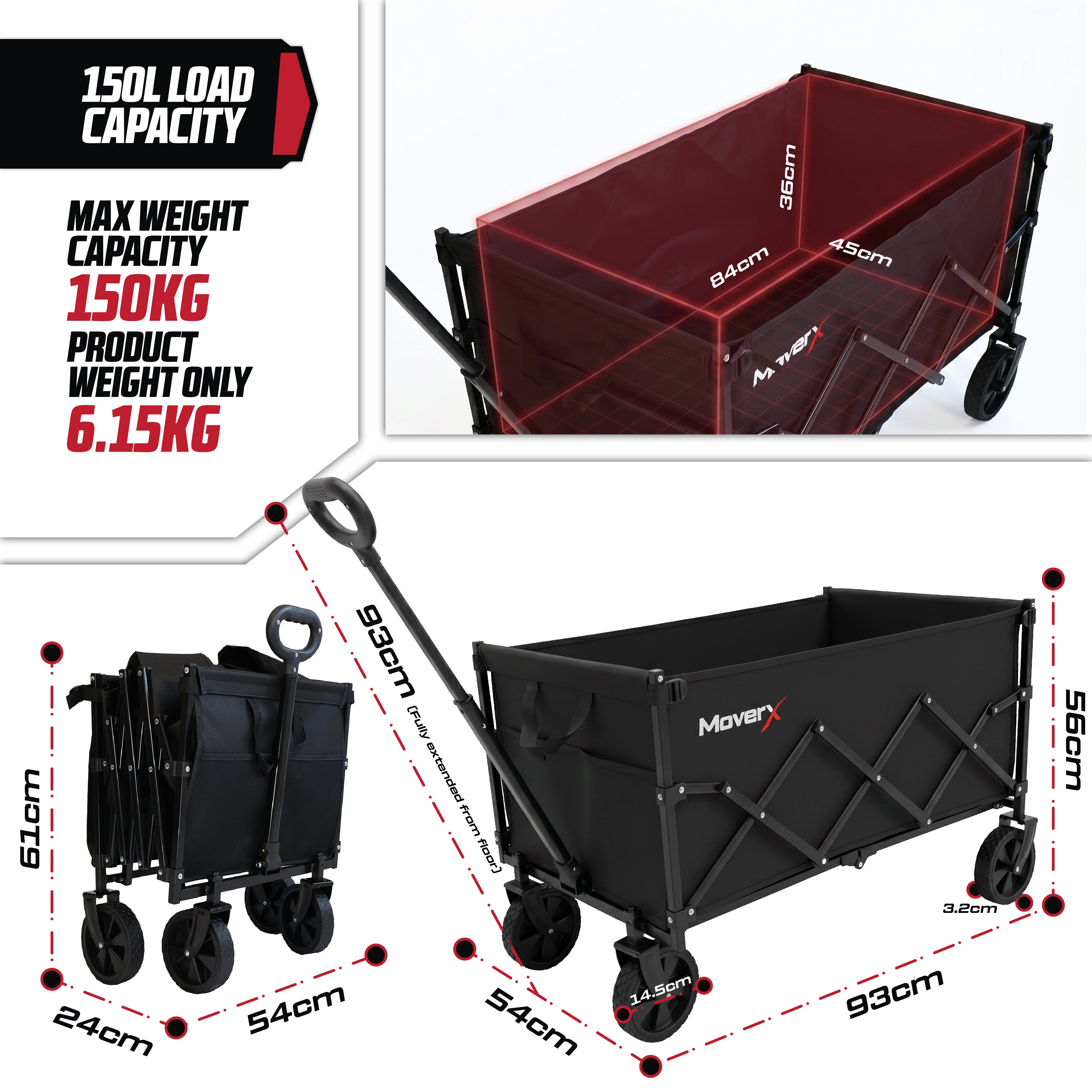 MoverX 150L/150kg Folding Camping Trolley