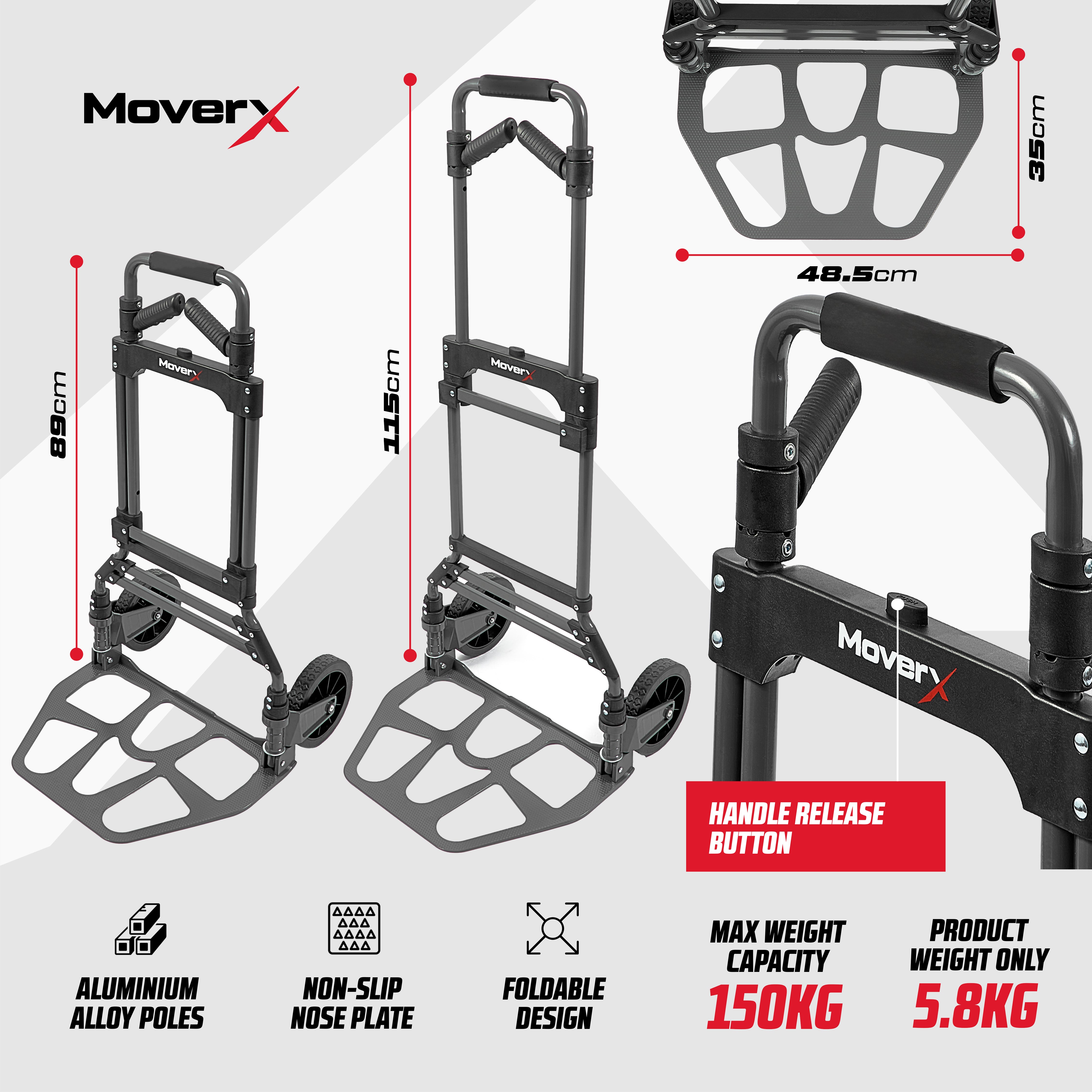 MoverX 150kg Sack Truck Heavy-Duty Folding Aluminium