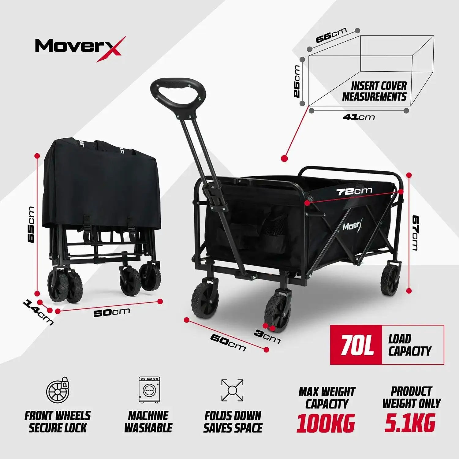 MoverX 70L Folding Camping Trolley Festival Wagon - MoverX