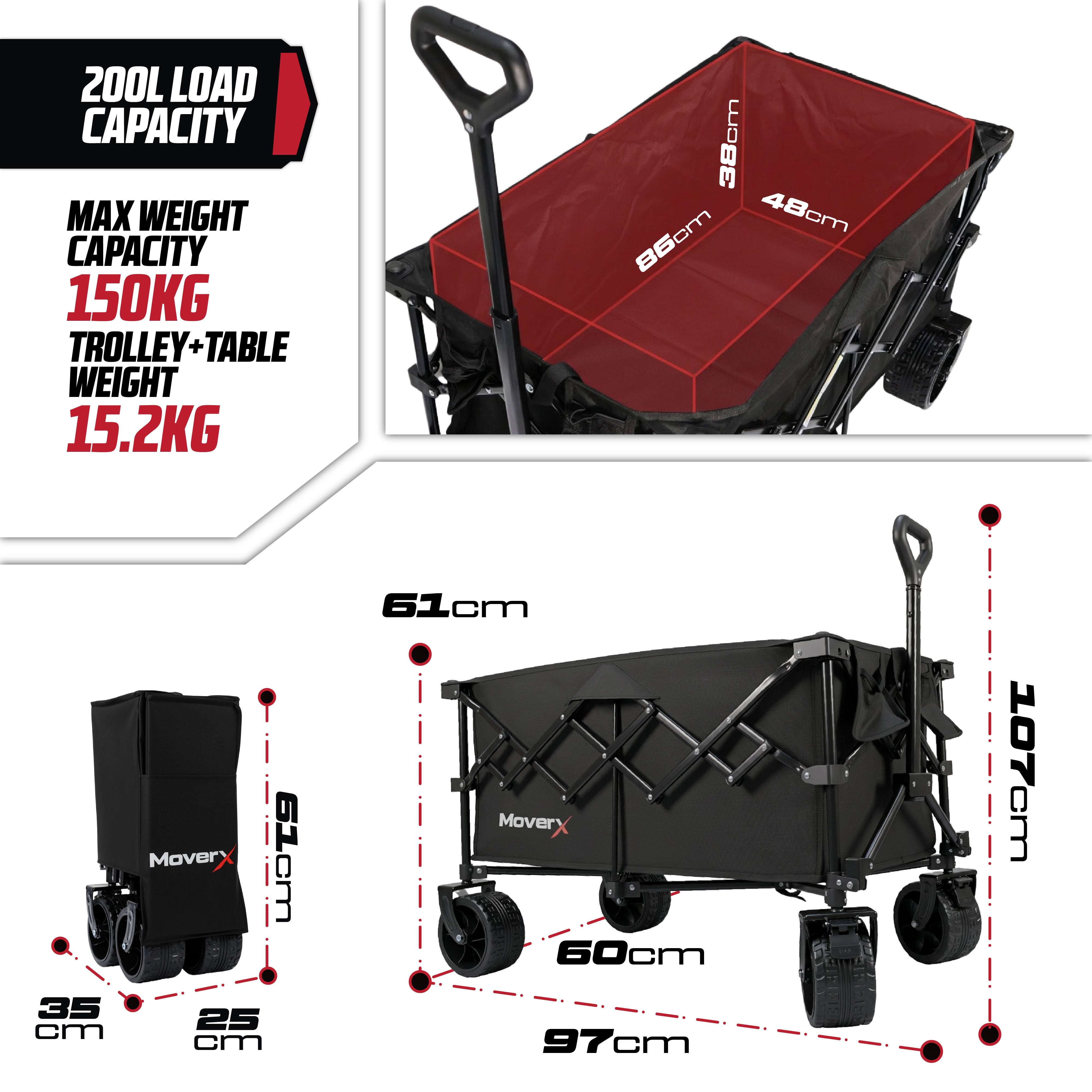 MoverX 200L/150kg Camping Tabletop Trolley - Black