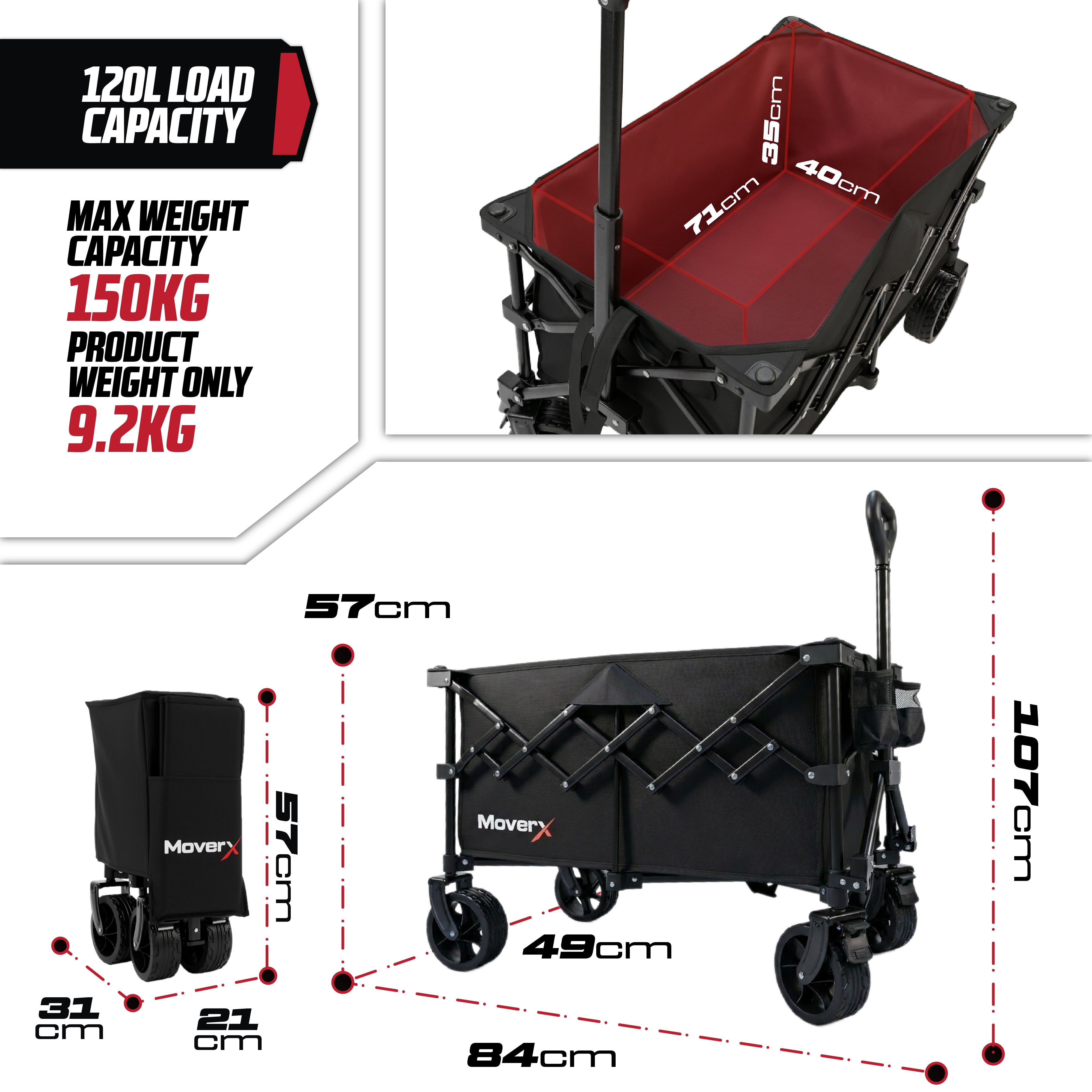 MoverX 120L Folding Camping Trolley Festival Wagon