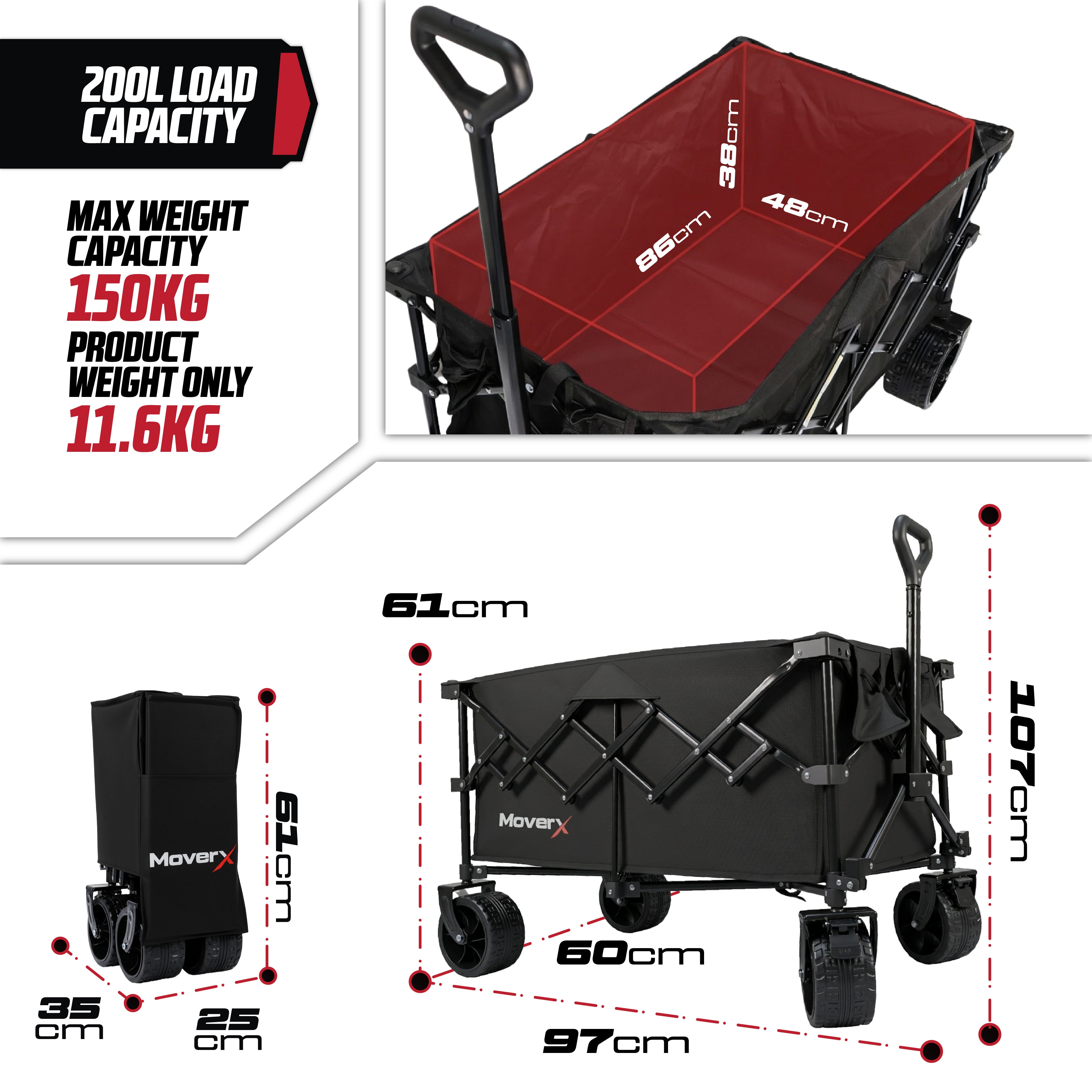 MoverX 200L Folding Camping Trolley Festival Wagon