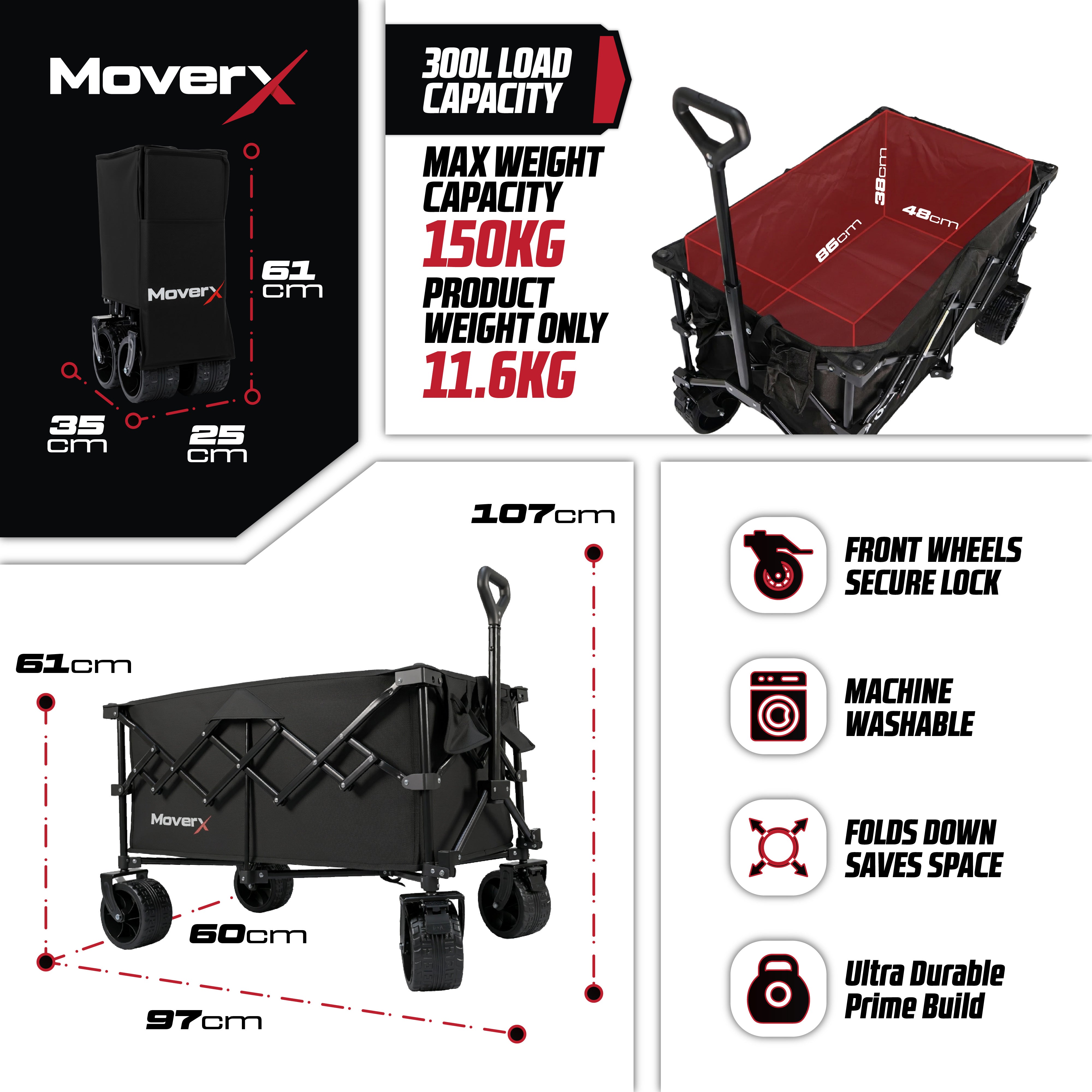 MoverX 200L Folding Camping Trolley Festival Wagon